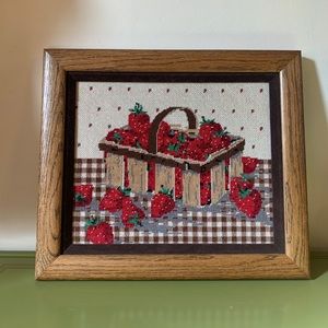 Vintage 80s Framed Strawberry Cross Stitch